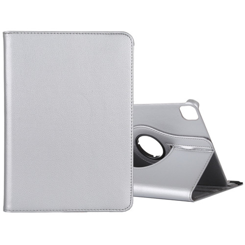 iPad Pro 12.9 2022 / 2021 / 2020 Litchi Texture Horizontal Flip 360 Degrees Rotation Leather Tablet Case with Holder - Silver