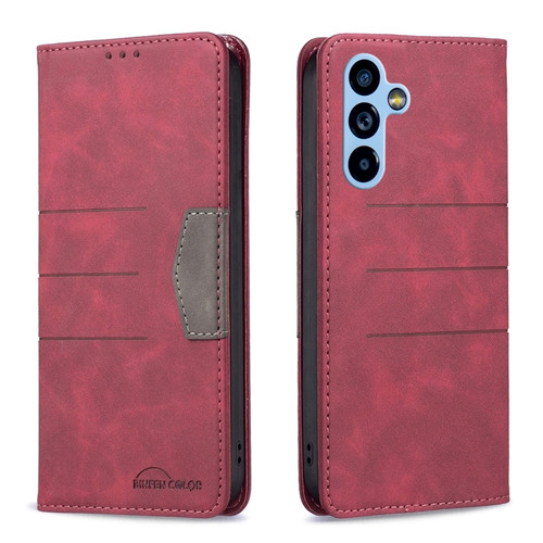 Samsung Galaxy A54 5G BF10 Color Block Magnetic Flip Leather Phone Case - Red