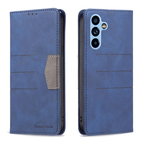 Samsung Galaxy A54 5G BF10 Color Block Magnetic Flip Leather Phone Case - Blue