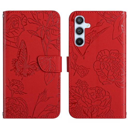 Samsung Galaxy A54 5G HT03 Skin Feel Butterfly Embossed Flip Leather Phone Case - Red