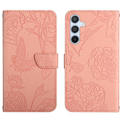 Samsung Galaxy A54 5G HT03 Skin Feel Butterfly Embossed Flip Leather Phone Case - Pink