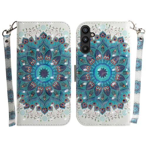 Samsung Galaxy A54 5G 3D Colored Pattern Flip Leather Phone Case - Peacock Wreath