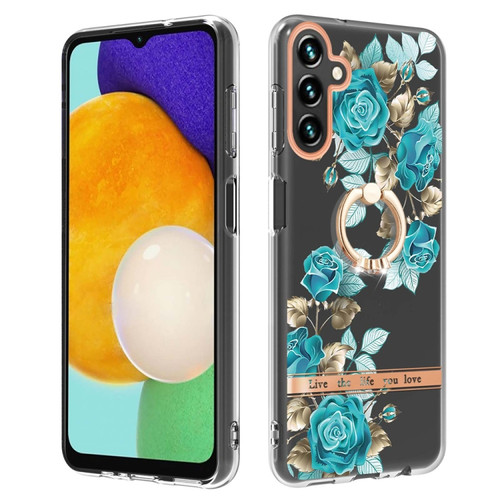 Samsung Galaxy A54 5G Flowers and Plants Series IMD TPU Phone Case with Ring Holder - Blue Rose