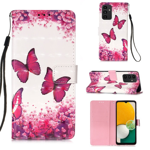 Samsung Galaxy A54 5G 3D Painting Horizontal Flip Leather Phone Case - Rose Butterfly