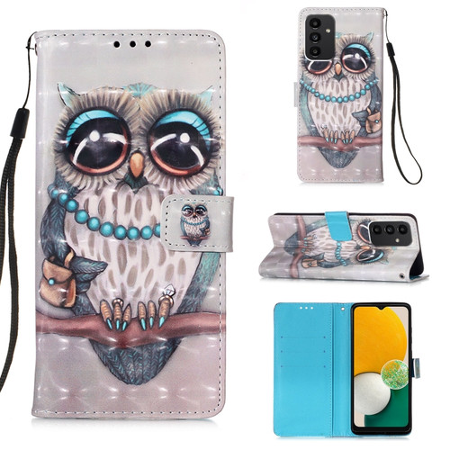 Samsung Galaxy A54 5G 3D Painting Horizontal Flip Leather Phone Case - Grey Owl