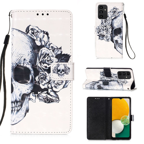 Samsung Galaxy A54 5G 3D Painting Horizontal Flip Leather Phone Case - Skull