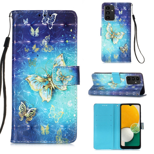 Samsung Galaxy A54 5G 3D Painting Horizontal Flip Leather Phone Case - Golden Butterfly