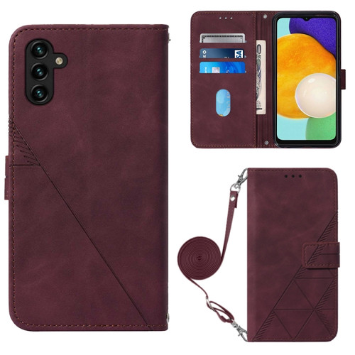 Samsung Galaxy A54 5G Crossbody 3D Embossed Flip Leather Phone Case - Wine Red