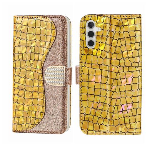 Samsung Galaxy A54 5G Laser Glitter Powder Crocodile Texture Leather Phone Case - Gold