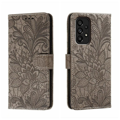 Samsung Galaxy A54 5G Lace Flower Embossing Flip Leather Phone Case - Grey