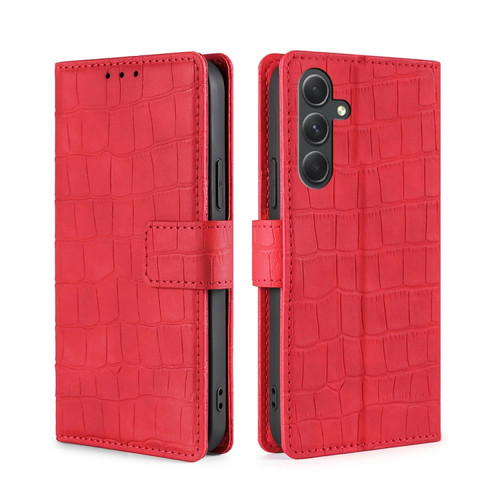 Samsung Galaxy A54 5G Skin Feel Crocodile Magnetic Clasp Leather Phone Case - Red