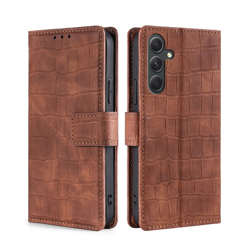 Samsung Galaxy A54 5G Skin Feel Crocodile Magnetic Clasp Leather Phone Case - Brown