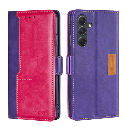 Samsung Galaxy A54 5G Contrast Color Side Buckle Leather Phone Case - Purple + Rose Red