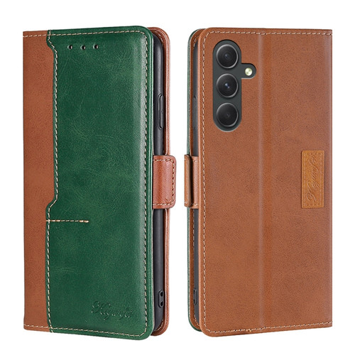 Samsung Galaxy A54 5G Contrast Color Side Buckle Leather Phone Case - Light Brown + Green