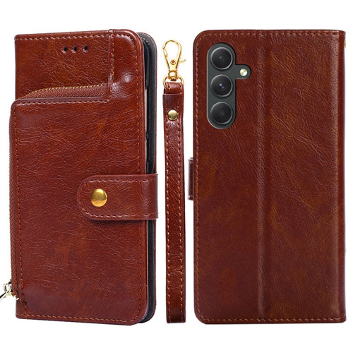 Samsung Galaxy A54 5G Zipper Bag Leather Phone Case - Brown