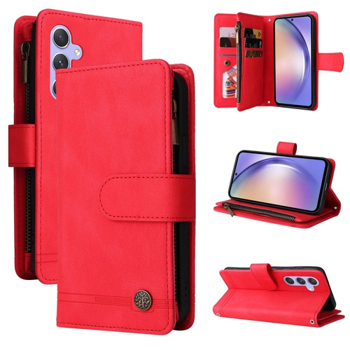 Samsung Galaxy A54 5G Skin Feel Multi-Card Wallet Zipper Leather Phone Case - Red