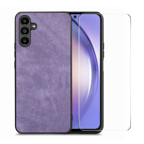 Samsung Galaxy A54 5G ENKAY Retro Leather Skin PC Phone Case with High Aluminum-silicon Glass Film - Purple