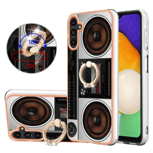Samsung Galaxy A54 5G Electroplating Dual-side IMD Phone Case with Ring Holder - Retro Radio