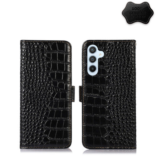 Samsung Galaxy A54 5G Crocodile Top Layer Cowhide Leather Phone Case - Black