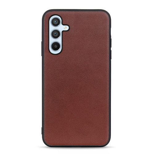 Samsung Galaxy A54 5G Accurate Hole Lambskin Texture Genuine Leather Phone Case - Brown