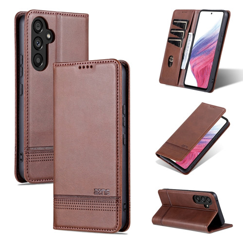 Samsung Galaxy A54 5G AZNS Magnetic Calf Texture Flip Leather Phone Case - Dark Brown