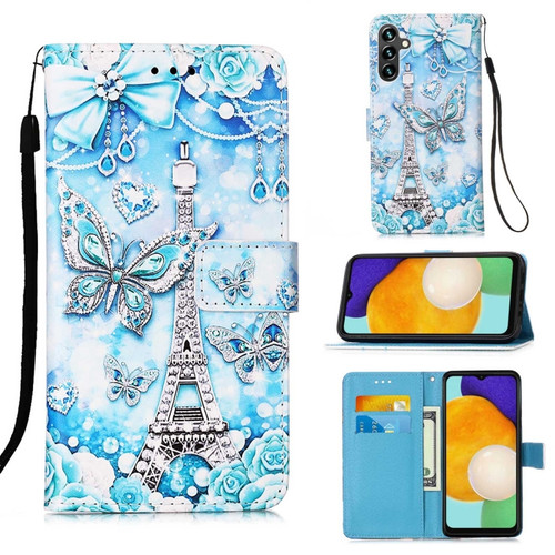 Samsung Galaxy A54 5G Colored Drawing Pattern Plain Weave Leather Phone Case - Tower Butterfly