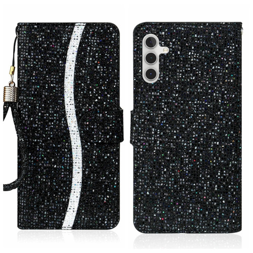 Samsung Galaxy A54 5G Glitter Powder Filp Leather Phone Case - Black