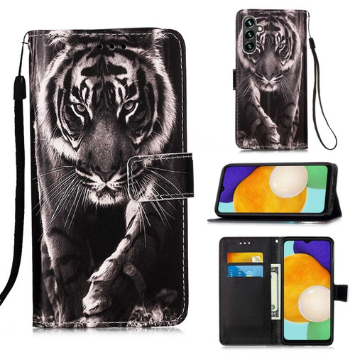 Samsung Galaxy A54 5G Colored Drawing Pattern Plain Weave Leather Phone Case - Black And White Tiger