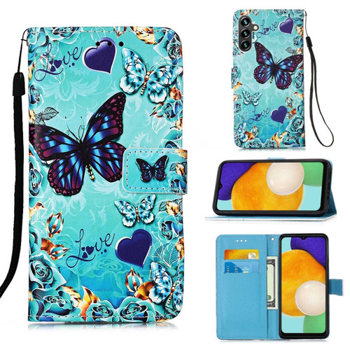 Samsung Galaxy A54 5G Colored Drawing Pattern Plain Weave Leather Phone Case - Caring Butterfly