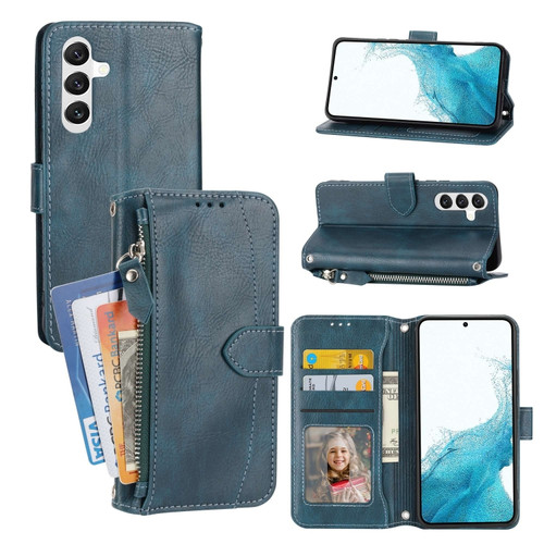 Samsung Galaxy A54 5G Oil Skin Zipper Wallet Leather Phone Case - Blue