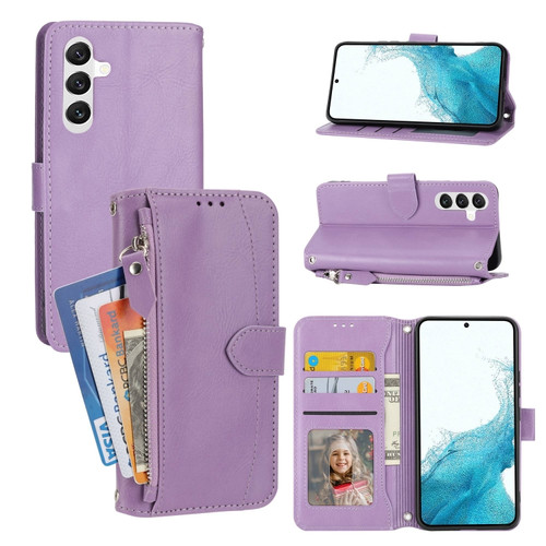 Samsung Galaxy A54 5G Oil Skin Zipper Wallet Leather Phone Case - Purple