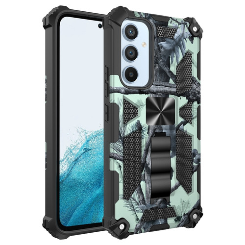 Samsung Galaxy A54 5G Camouflage Armor Shockproof TPU + PC Magnetic Protective Phone Case with Holder - Mint Green