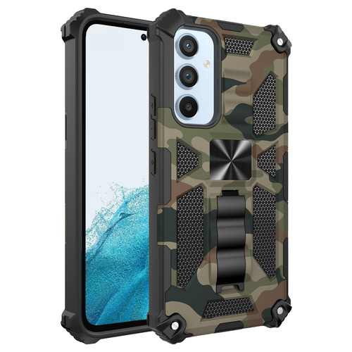 Samsung Galaxy A54 5G Camouflage Armor Shockproof TPU + PC Magnetic Protective Phone Case with Holder - Army Green