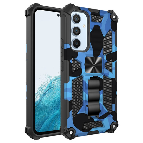 Samsung Galaxy A54 5G Camouflage Armor Shockproof TPU + PC Magnetic Protective Phone Case with Holder - Dark Blue