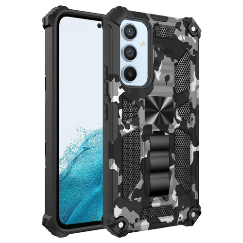 Samsung Galaxy A54 5G Camouflage Armor Shockproof TPU + PC Magnetic Protective Phone Case with Holder - Grey