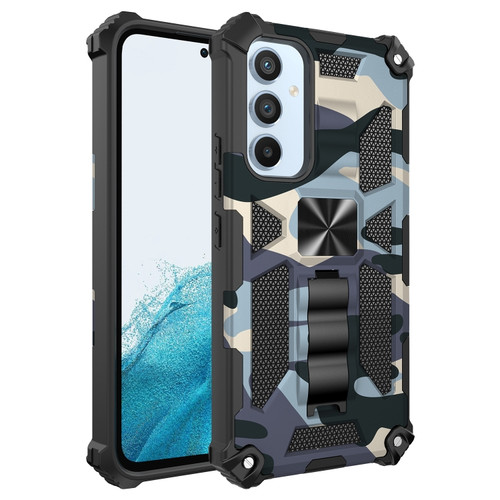 Samsung Galaxy A54 5G Camouflage Armor Shockproof TPU + PC Magnetic Protective Phone Case with Holder - Light Blue