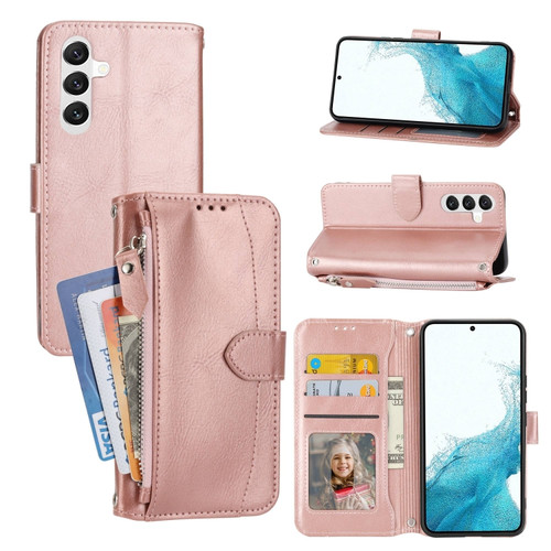 Samsung Galaxy A54 5G Oil Skin Zipper Wallet Leather Phone Case - Rose Gold
