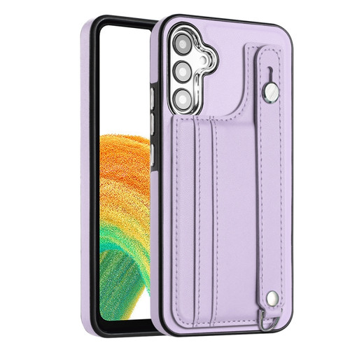 Samsung Galaxy A54 5G Shockproof Leather Phone Case with Wrist Strap - Purple