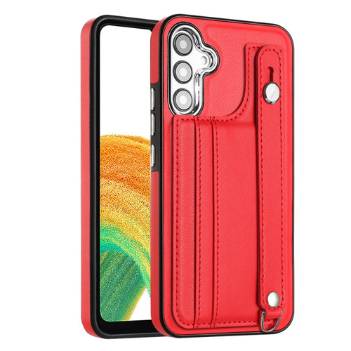 Samsung Galaxy A54 5G Shockproof Leather Phone Case with Wrist Strap - Red