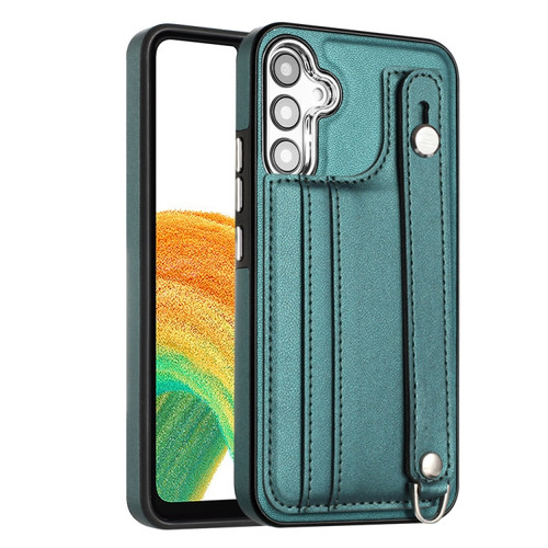 Samsung Galaxy A54 5G Shockproof Leather Phone Case with Wrist Strap - Green