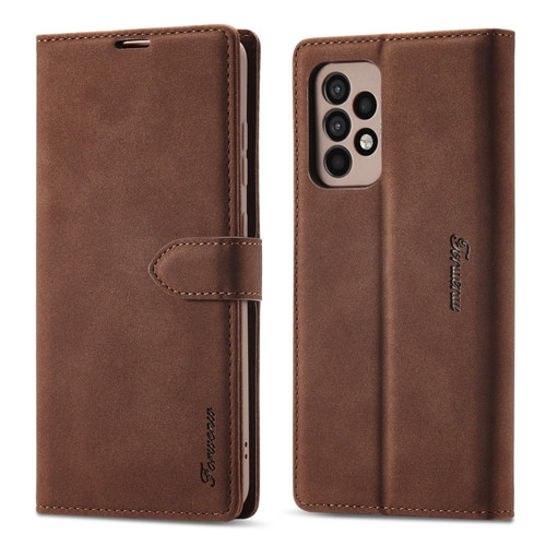 Samsung Galaxy A54 5G Forwenw F1 Series Matte Strong Magnetism Leather Phone Case - Brown