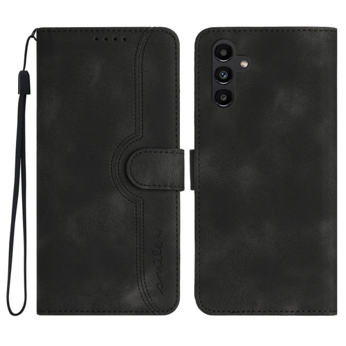 Samsung Galaxy A54 5G Heart Pattern Skin Feel Leather Phone Case - Black