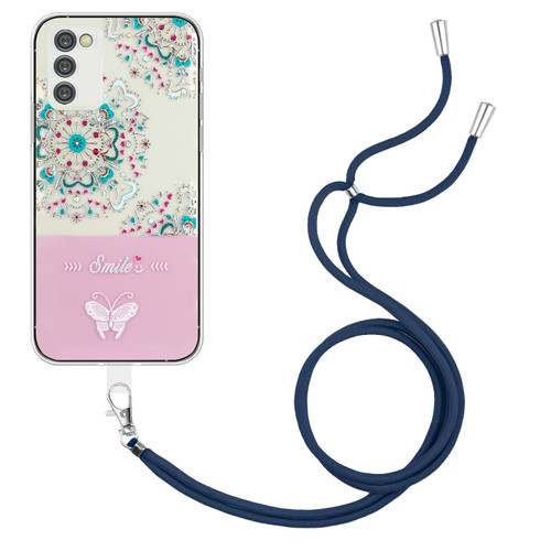 Samsung Galaxy A54 5G Bronzing Butterfly Flower TPU Phone Case with Lanyard - Peacock Flower