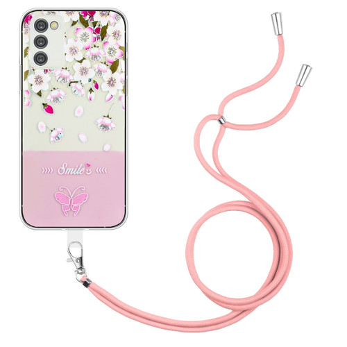 Samsung Galaxy A54 5G Bronzing Butterfly Flower TPU Phone Case with Lanyard - Peach Blossoms