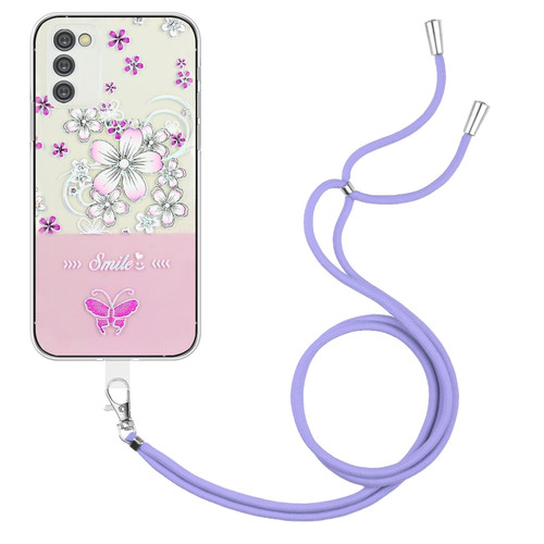 Samsung Galaxy A54 5G Bronzing Butterfly Flower TPU Phone Case with Lanyard - Cherry Blossoms