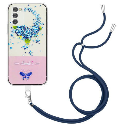 Samsung Galaxy A54 5G Bronzing Butterfly Flower TPU Phone Case with Lanyard - Hydrangea