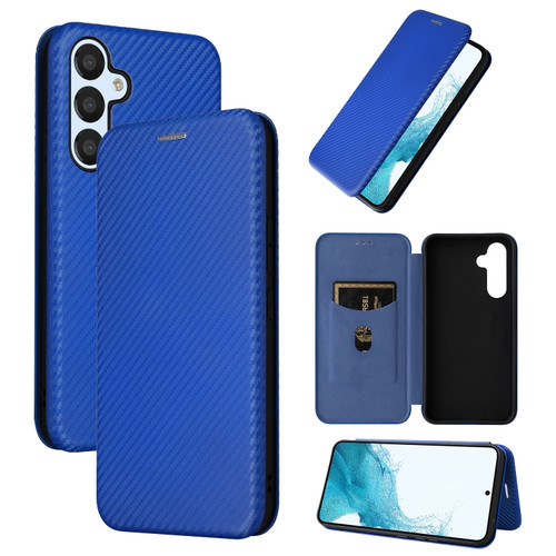 Samsung Galaxy A54 5G Carbon Fiber Texture Flip Leather Phone Case - Blue