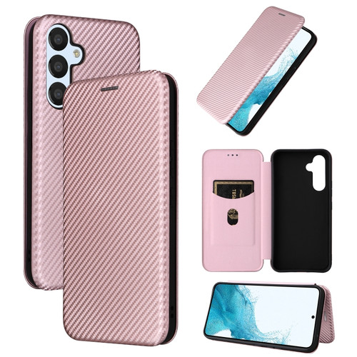 Samsung Galaxy A54 5G Carbon Fiber Texture Flip Leather Phone Case - Pink