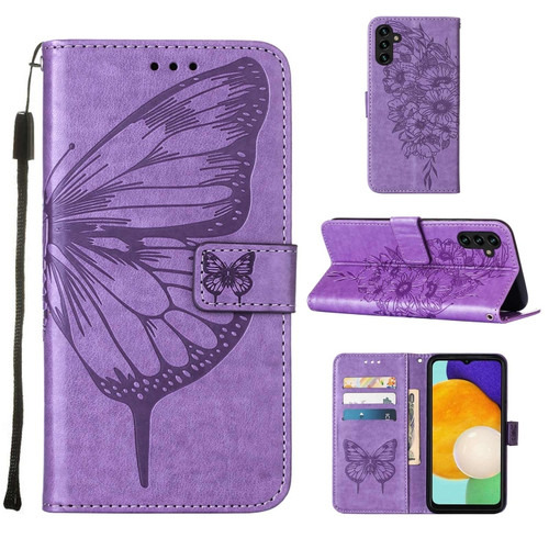 Samsung Galaxy A54 5G Embossed Butterfly Leather Phone Case - Purple