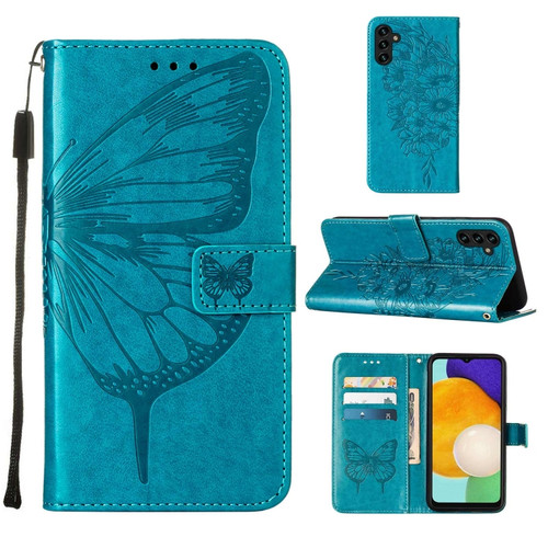 Samsung Galaxy A54 5G Embossed Butterfly Leather Phone Case - Blue
